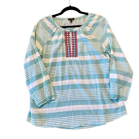 Talbots mint striped beaded neckline top size medium - Picture 2 of 8